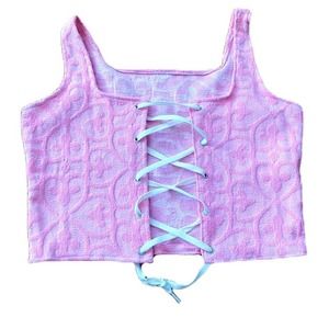 Pink towel lace up corset top